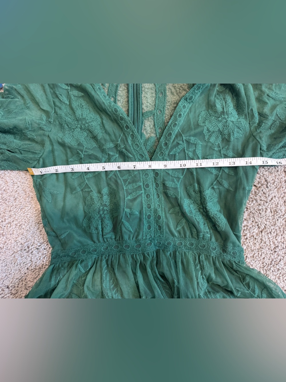Altar’d State Green Lace Mini Dress Floral Embroidered V-Neck Sheer Sleeve - Picture 7 of 7